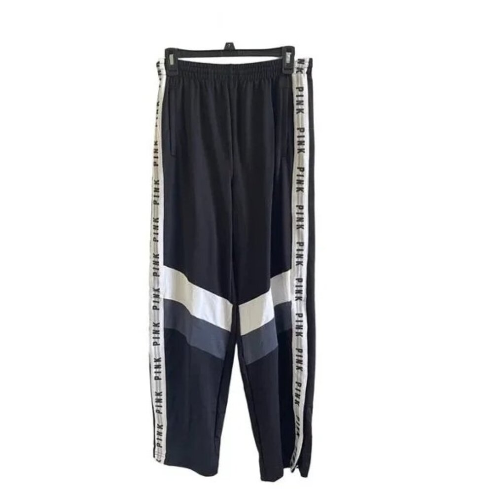NWT PINK Victoria's Secret Women's Open Leg Track Black Pants Size M Comfort
